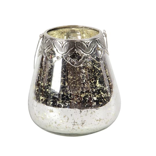 Set of 3 Silver Glass Glam Candle Holder, 5", 7", 9"